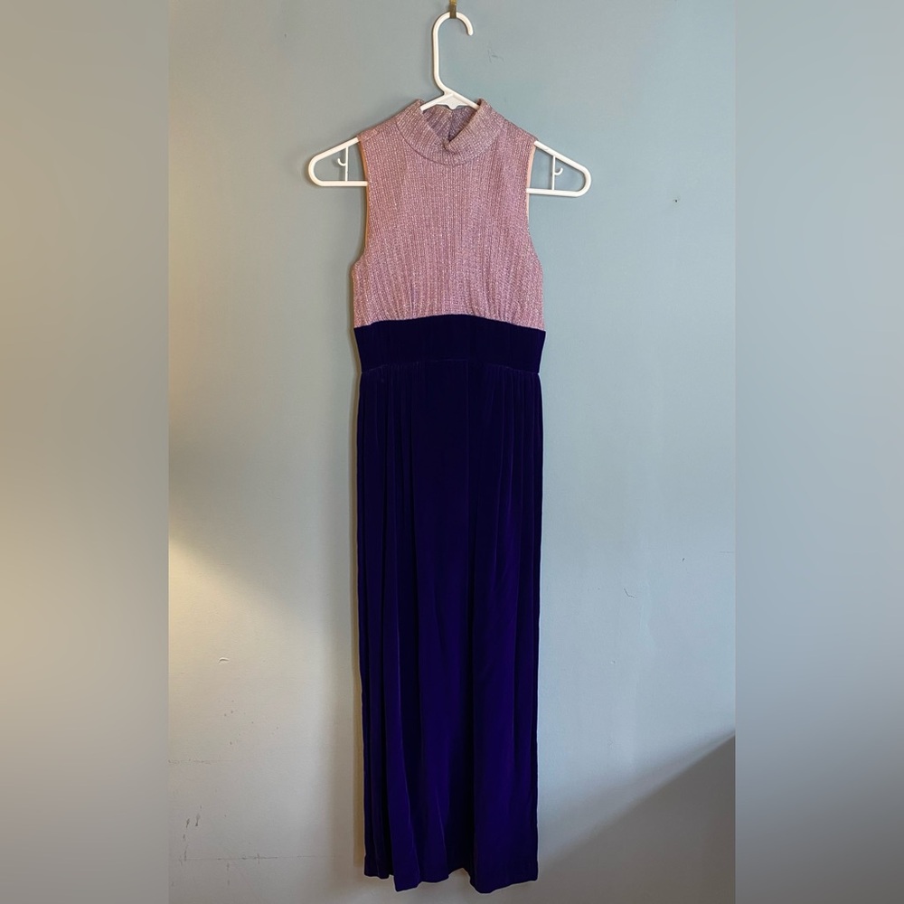 Purple sparkling velvet full length gown dress juniors 5 NEW